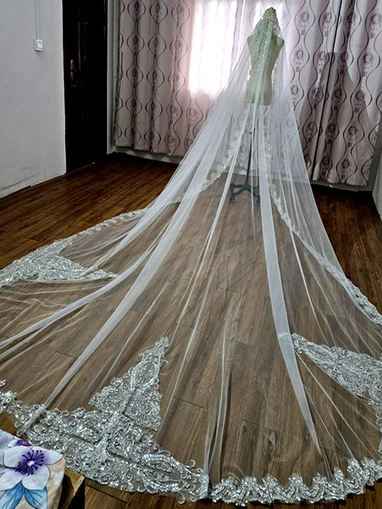 Luminous diamond sequins cathedral 3 meters wide veil bridal wedding accessories real with hair comb luxury veil custommade veil
