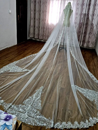 Luminous diamond sequins cathedral 3 meters wide veil bridal wedding accessories real with hair comb luxury veil custommade veil