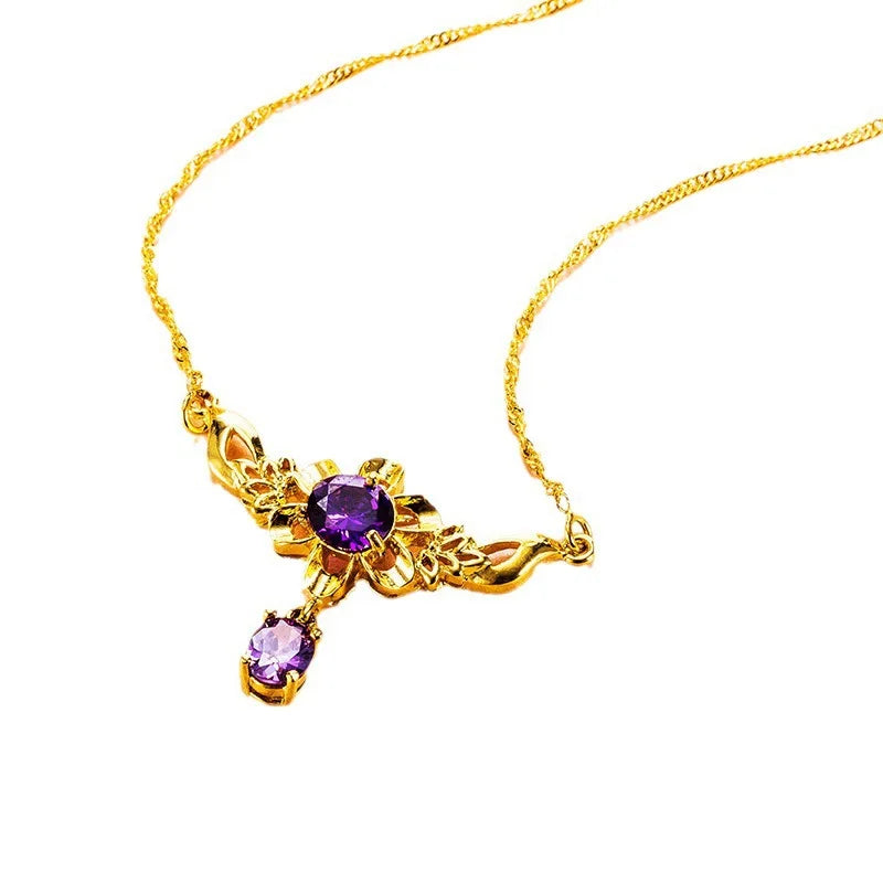Luxury 24K 9999 Pure Gold real gold Women's necklace with moissanite sunflower pendant