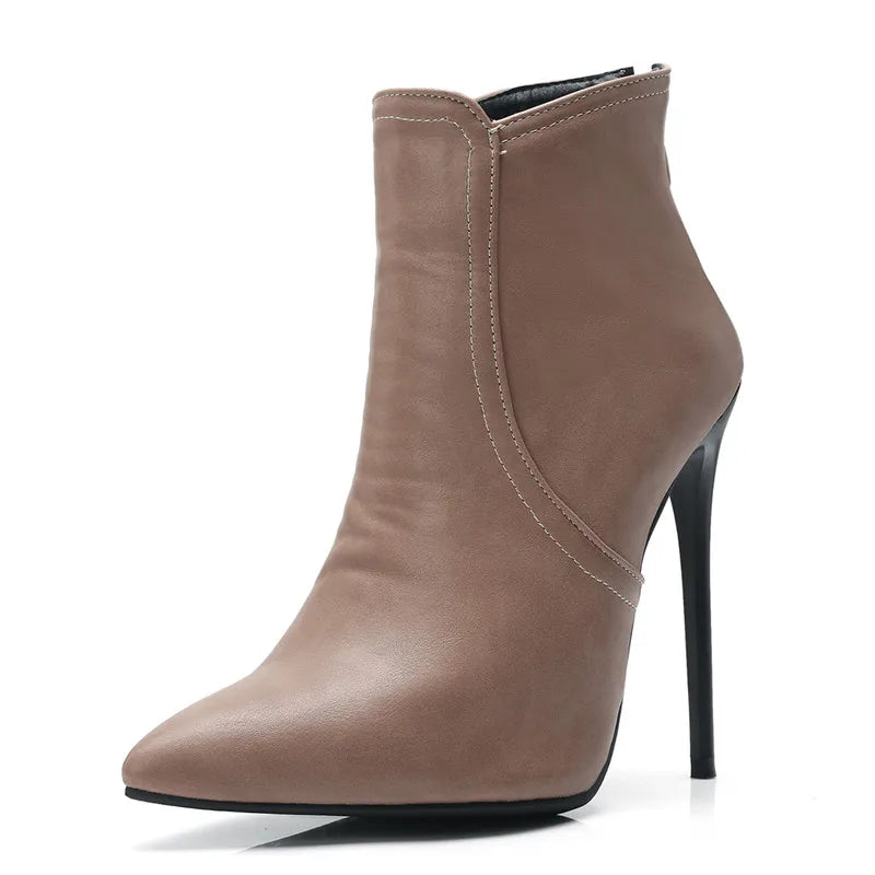 Black Women's high-heeled Ankle Boots Spring Autumn Fashion Point Toe Ladies Shoes Sexy Nightclub Short Boot Grey Large Size 45