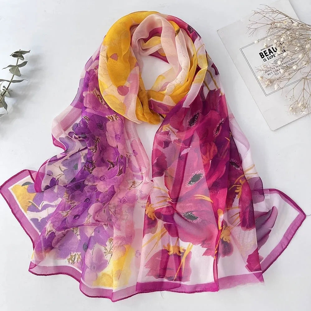 Floral Chiffon Scarf for Women - 160x50cm Silky Georgette, Lightweight  Summer Beach Wrap & Sun Protective Hijab