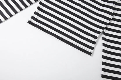Weird Puss Striped Print 2-Piece Set Women O-Neck Full Sleeve Crop Tops+Mini Simple Skirt Spring Trend Skinny Classic Party Suit