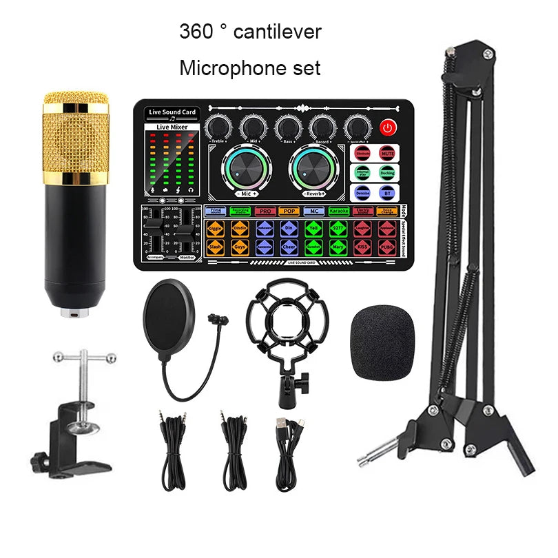 Professional Live Sound Card Podcast Equipment Bundle,with Microphone Set Device,Music/Recording Live Streaming For DJ Disco