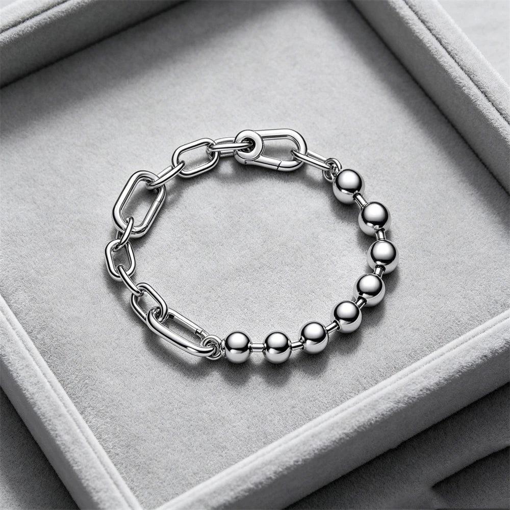 Hot Sale Original Me Bracelet Fit Charm Beads Round Beads For Women 925 Sterling Silver Luxury femme Bracelet Jewelry Trinkets