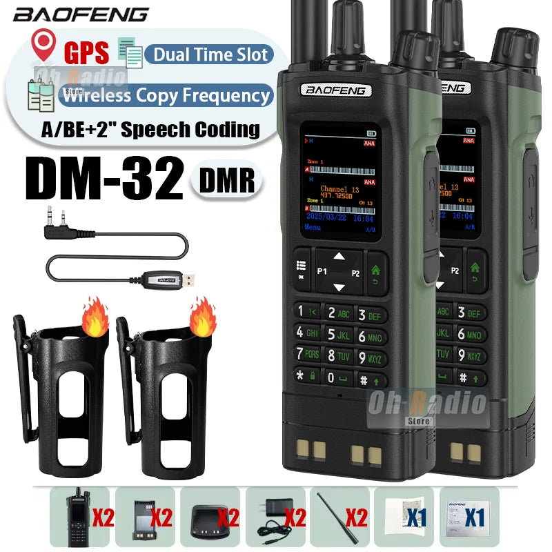 BAOFENG DM-32 Walkie Talkie With Belt Holster DMR Radio Digital GPS APRS AES256 Type-C Vox 4000CH DualMode Analog Dual Time Slot