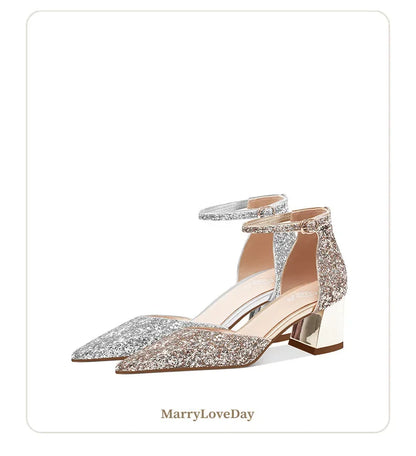 Luxury Silver Gold Sandals Women Summer Pointed Elegant Crystal High Heels Ladies Flip Flop Sequined Party Banquet Wedding Shoes