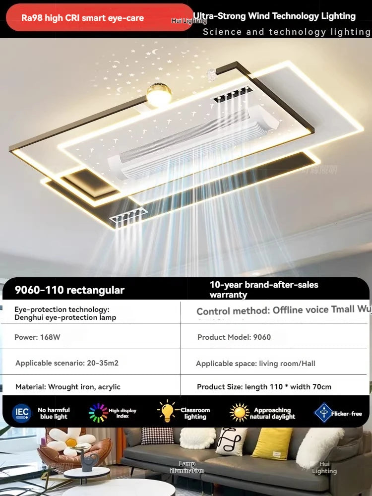 LED Bladeless Fan Light, Living Room Light, Modern Minimalist Smart Remote Control, Master Bedroom Study Ceiling Light 110V/220V