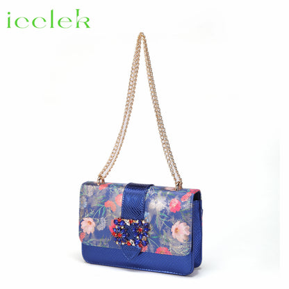 Newest Green Color Print Design High Heels Decorated with Water Rhinestone Party Women's Shoes and Bags Set