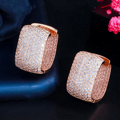 Huitan Full Cubic Zirconia Hoop Earrings for Women Bling Bling Temperament Female Ear Accessories Luxury Bridal Wedding Jewelry