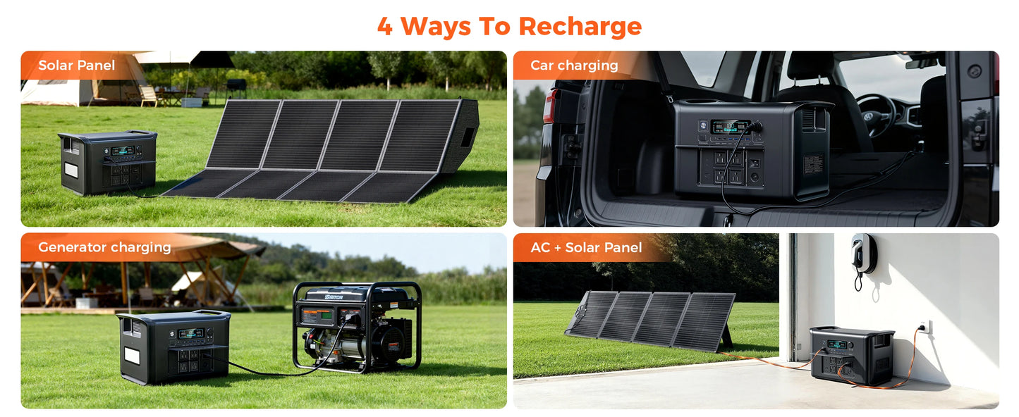 CTOLITY 2400W Portable Power Station 1800W Power Generator LED Light Emergency 500W Solar Power Bank for Outdoor Camping Travel