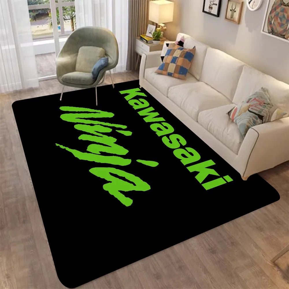 Kawasaki Motorcycle Printed Carpet Non-slip Carpet Carpets for Living Room or Bedroom Non-Slip Rug for Sofa or Kids' Area Decor