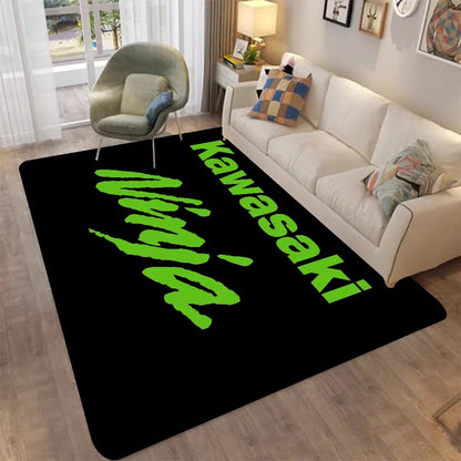 Kawasaki Motorcycle Printed Carpet Non-slip Carpet Carpets for Living Room or Bedroom Non-Slip Rug for Sofa or Kids' Area Decor