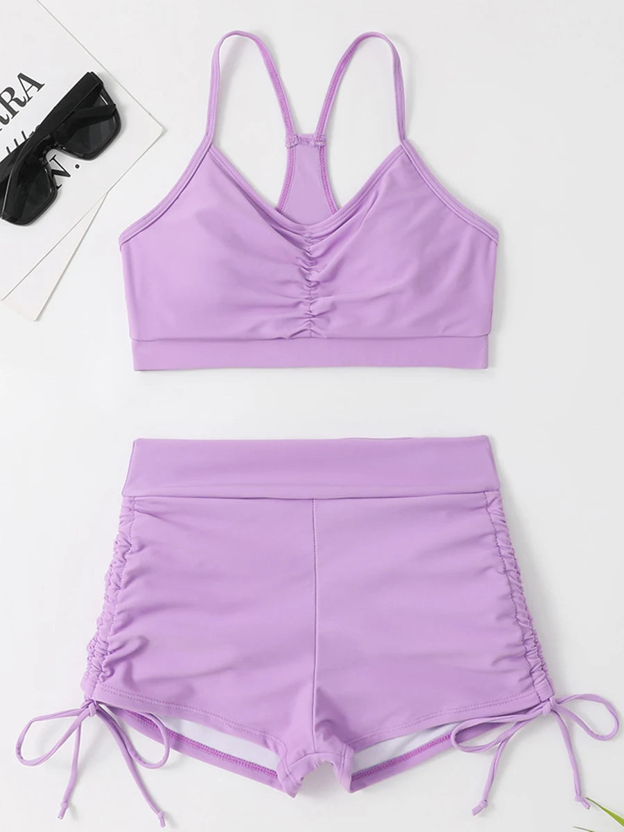 Drawstring Front Shorts Bikinis 2026 High Waist Swimsuit Women Swimwear Female Bathers Bathing Swimming Swim Suit Beachwear