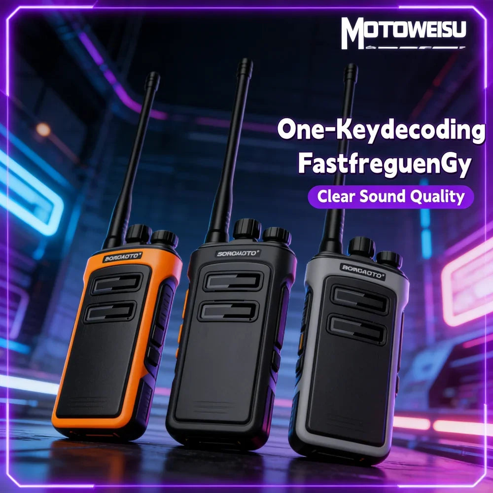 Rechargeable Waterproof Long Range Walkie Talkie Two Way Radio with One Key Decoding for Construction Security Office Use