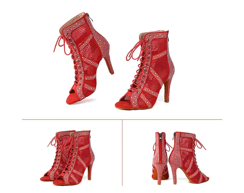 SWDZM Women Dance Boots Shiny Latin Jazz Dance Shoes Full Rhinestone Dancing Boots Customizable Heels Women Ladies Dancing Shoes
