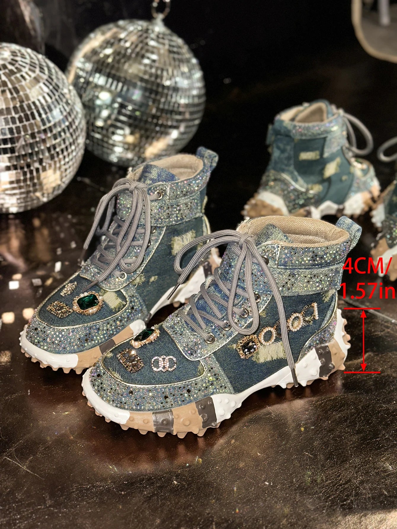 Women Rhinestone Casual Luxury Sneakers Diamond High-Top Designer Boots Thick Bottom Shoes Female Tennis Outdoors Walking Shoes