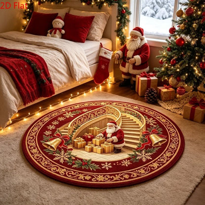 Christmas Day Rugs for Bedroom Anti-slip Bedside Red Rug Round Living Room Decoration Waterproof Carpet Washable Study Floor Mat