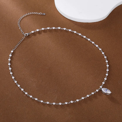 3MM Round Bubble Moissanite Diamond Tennis Neclace With 3carat Marquise Cut Pendant Neck Chain For Women 925 Silver Fine Jewelry