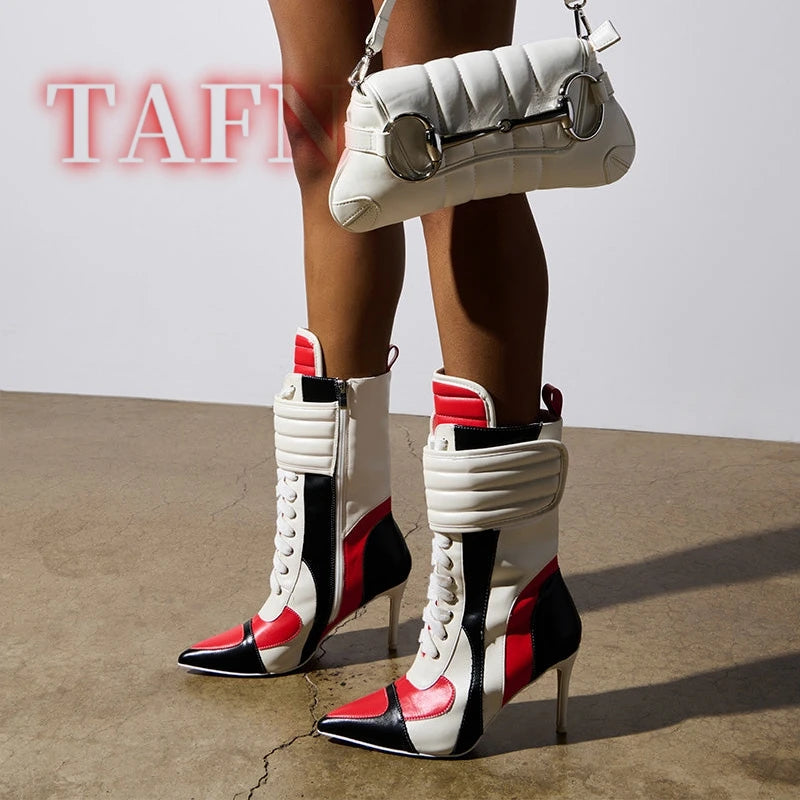 Women's Multicolor Ankle Boots Fashion Pointed Toe Stiletto Heels Boot Sexy Lace Up Party Banquet Bootie Ankle Zip Closure Shoes