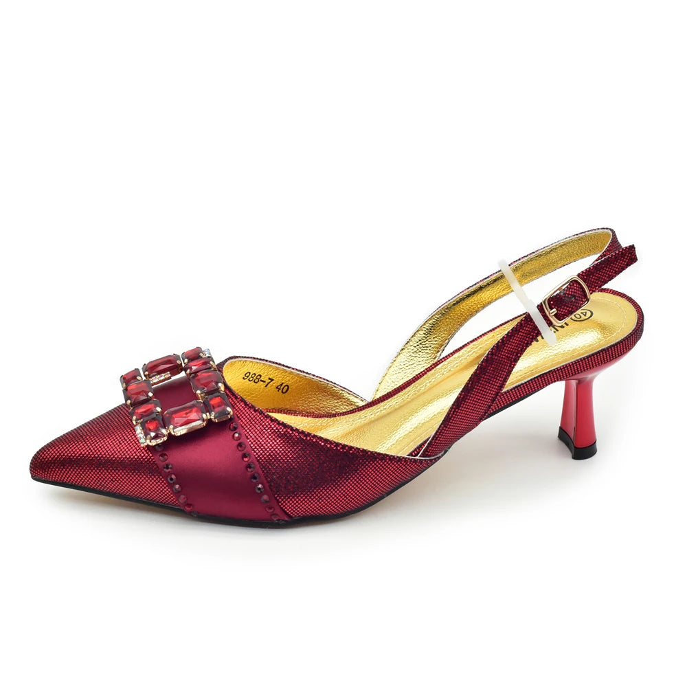 Popularity Pointed Toe High Heels Shoes and Bags Set with Rhinestone for Women Wedding Party Elegant Luxury Fashion Women Pumps