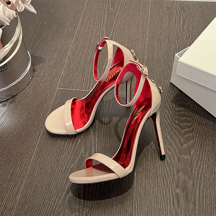 2026 Fashion Patent Leather High-Heeled Sandals for Women Luxury Designer Shoes with Fine Heel Sexy High Heels Elegant Zapatos