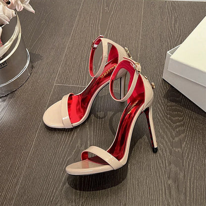 2026 Fashion Patent Leather High-Heeled Sandals for Women Luxury Designer Shoes with Fine Heel Sexy High Heels Elegant Zapatos