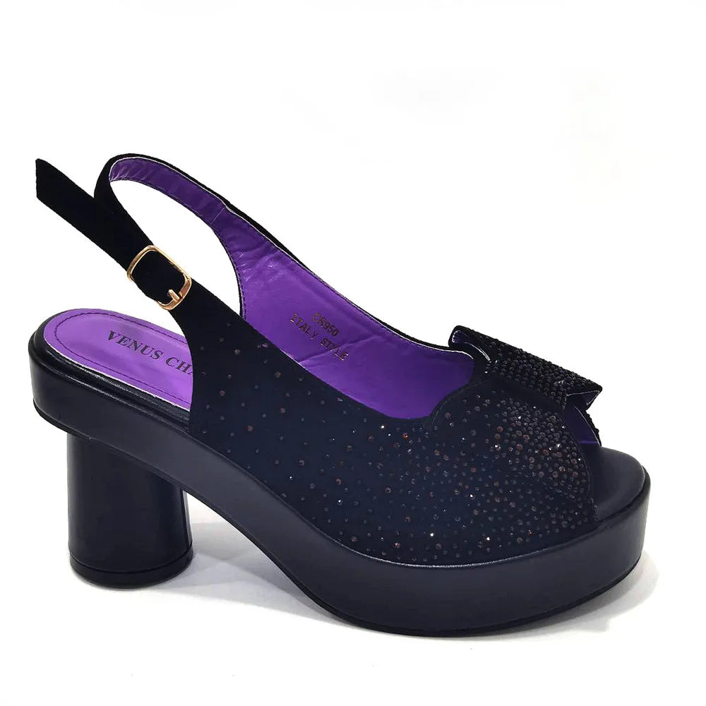 2024 Silver Fashion Square Heels with Platform African Women Shoes and Bag Set Full Crystal Pumps for Wedding Party