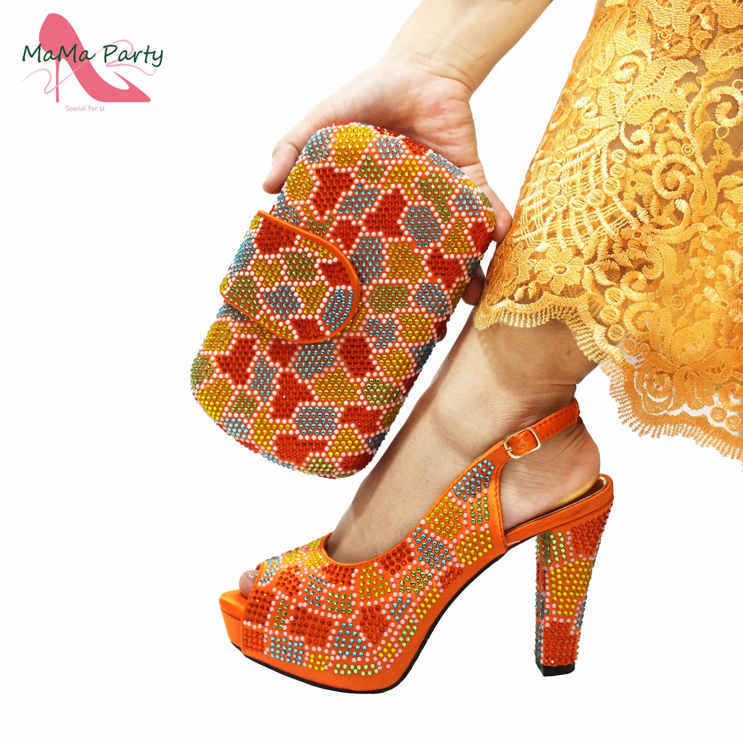 New Shoes and Matching Bag for Nigeria Party Slip on Shoes for Women Ladies Italian Shoes and Bag Set Decorated with Rhinestone