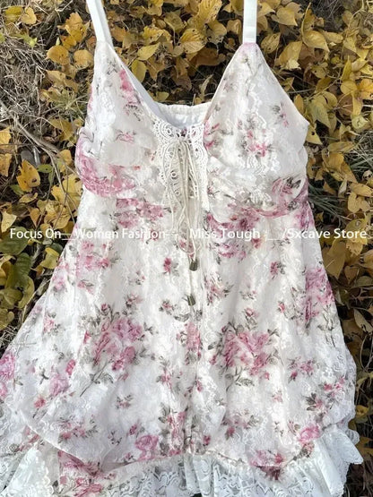 Lace Purple Dot Mini Dress Women Floral Dress Elegant Casuak Y2k Boho Kawaii Vintage One Piece Dress Korean Fashion Vintage Chic