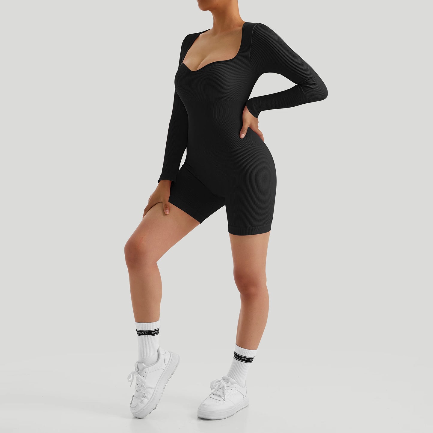 Women Jumpsuits Workout Seamless Yoga Ribbed Bodycon One Piece Sportwears Long Sleeve Short Leggings Romper Jumpsuit Femme