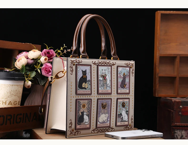 Vintage and Luxury Designer Bag with Delicate Embroidery Cat Printing Women Popular and Fashionable Tote Bag with Large Capacity