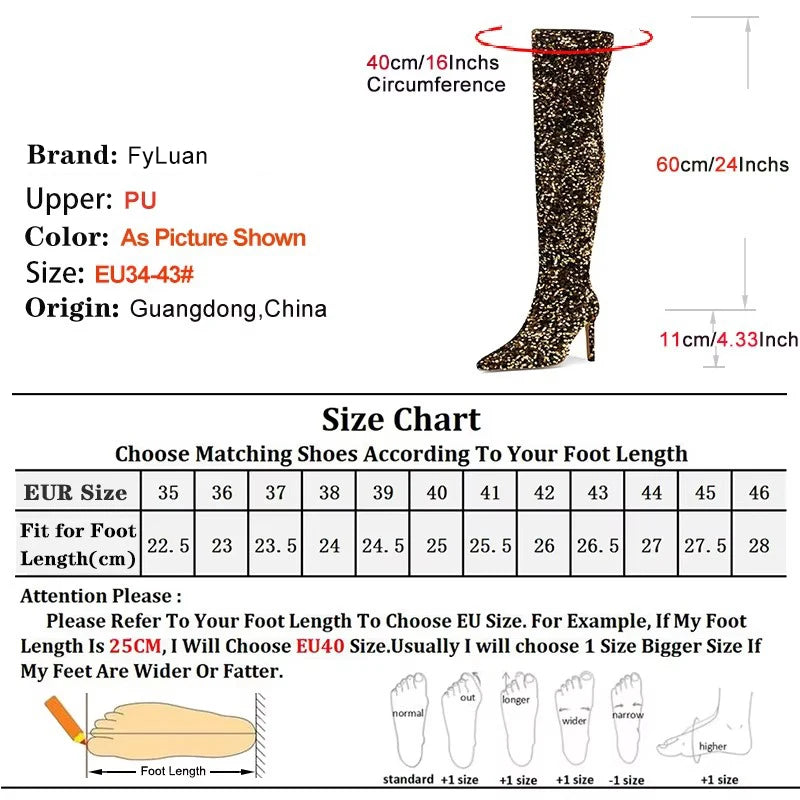 Over-the-Knee Boots for Women Pink Sequins Point Toe Boots Thin High-heeled Purple Thigh Long Boots Sexy Zip Heels Stiletto Shoe