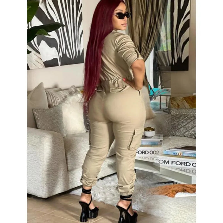 Women's Cargo Style Sexy Jumpsuits Front Zipper Slim Female Sexy Street Party 2025 Summer New Fashion One Piece Suit Long Romper