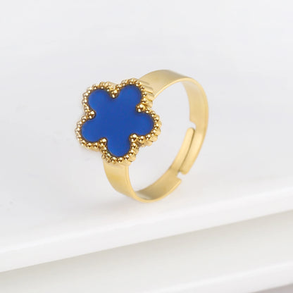Simple Adjustable Stainless Steel Five Leaf Flower Open Ring Fashion for Woman Party Wedding Trend Jewelry Accessories Clover