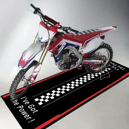 Motorcycle Mat, Anti-Slip Garage Floor Mat for Motorbike Parking, Absorbent, Racing/Checkered/Ready To Race Style, Motorbike Rug