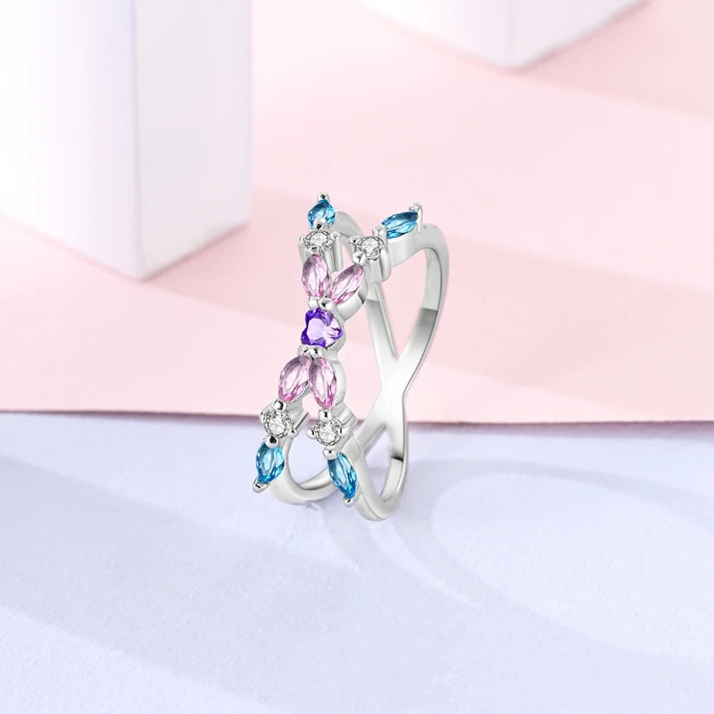 LAZA 925 Sterling Silver Colorful Rings Sparking Zirconium Bowknot Moon Sun Original Ring For Women Anniversary Wedding Gifts