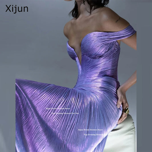 Xijun Lavender Silk Satin Evening Dresses Off The Shoulder Sweetheart Prom Dresses Saudi Arabric Formal Prom Gowns Customized