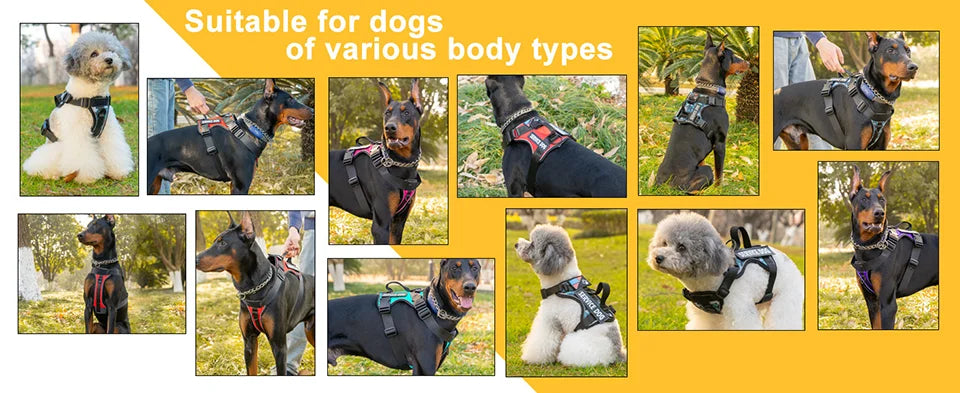 Service Dog Harness, No Pull Reflective Adjustable Pet Vest, Handle & Patches, Breathable Mesh, Easy On-Off for Small Large Dogs