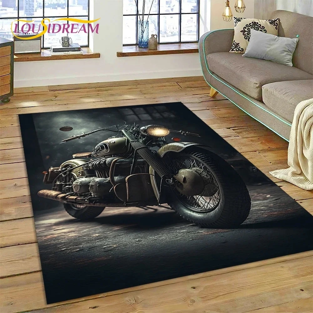 Motocross Modern retro Motorcycle Carpet Rug for Bedroom Living Room Home Sofa Decoration,Children Game Large Decor Floor Mat