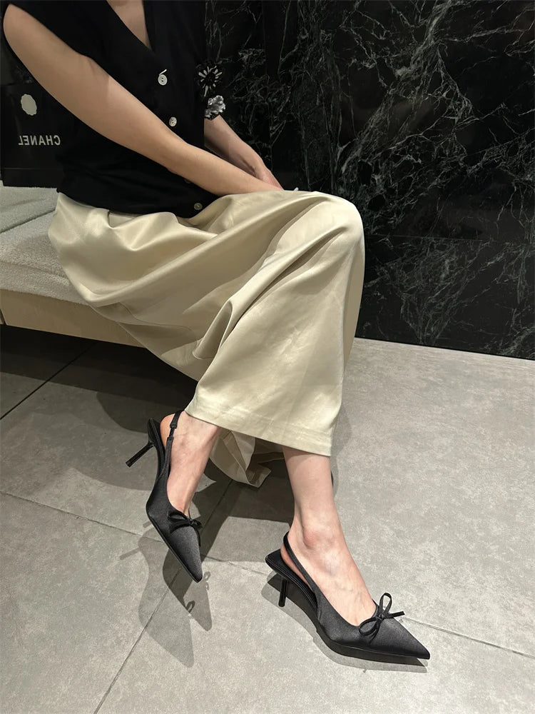 Designer Luxury Summer Women Sandals Fashion Pointed Toe Butterfly-knot Shoes Ladies Elegant High Heels Party Club Sandalias