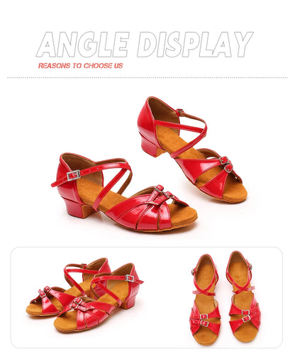 Children Dance Shoes for Girls Women Ballroom Latin Shoes Ladies Modern Tango Dancing Performance Shoes Salsa Sandals 3.5CM Heel