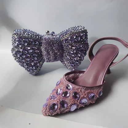 INSIGHTLINK Lady Stones Shoes and Bag Sets for Evening Purses Party Rhinestone Luxury Heels Sandals Set for Party Elegant Pumps