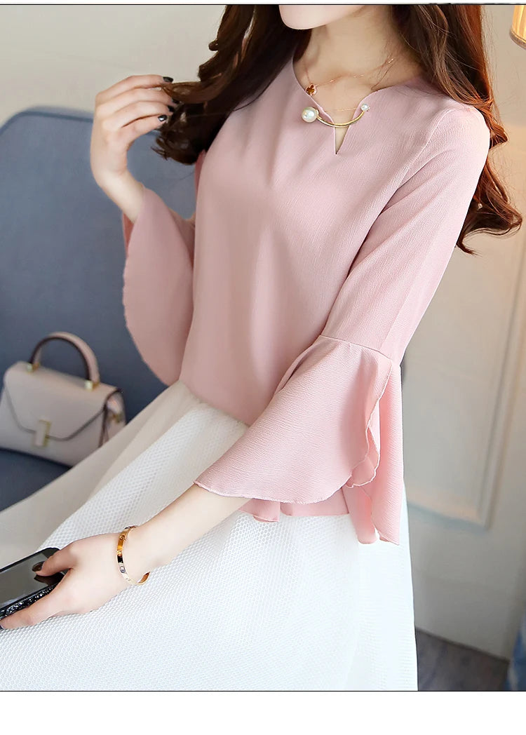 Seven-point Female Ruffled Sleeved Loose Shirt Chiffon Blouses