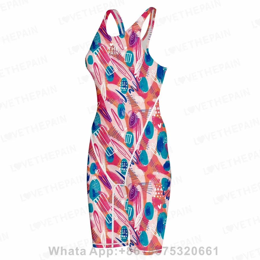 Women Open Back Kneeskin Tech Suit Swimsuit Competition Training Neck to Knee Swimsuit One-piece Jumpsuit Professional Swimsuit
