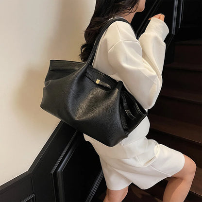 Luxury Lychee Pattern Underarm Shoulder Bags Solid Color PU Leather Women's Handbags Large Capacity Tote Bag Travel