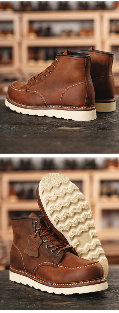 YR Best.Mens Vintage Style Leather Shoes.Good Year 1907 Quality Cowhide Boots.Motor Rider Leather Boots.Retro Casual Top Layer