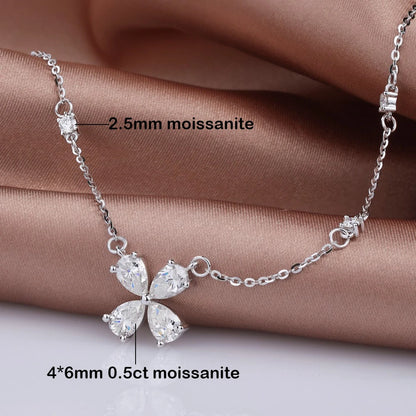 2cttw 4-Stone Clover Moissanite Diamond Pendant Necklace for Women 100% S925 Silver Pear Cut Diamond Charm Neck Chain Party Gift