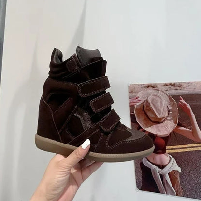 Women's Ankle Boots 2026 New Genuine Leather 8CM Hidden Heel Women Platform Sneakers Fashionable Splice Color Design Women Shoes
