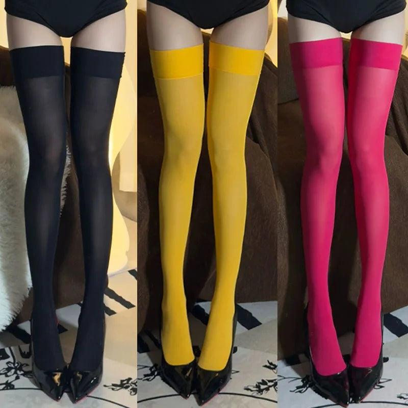 120D Lolita Candy Color Thigh Fashion High Socks Over Knee Velvet Long Stockings Women Elastic Kawaii Tight Cosplay Party Socks
