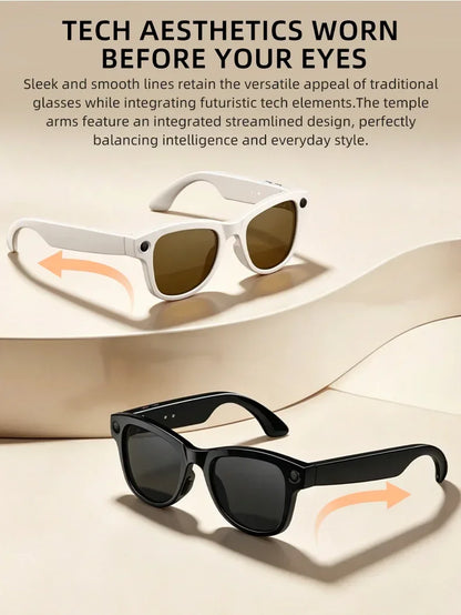 Smart Glasses with Camera 8MP HD Photo Video Recording EIS Anti Shake 1400mAh Charging Case WiFi Sync Transfer for Men Women
